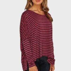 FREE PEOPLE We the Free Raspberry Black Striped Oversized Womens Top M…